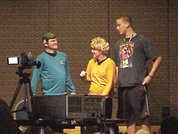 Dean Haglund as Spock, Gary Jones as Kirk, and an audience member as McCoy