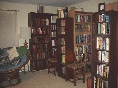 filled bookshelves
